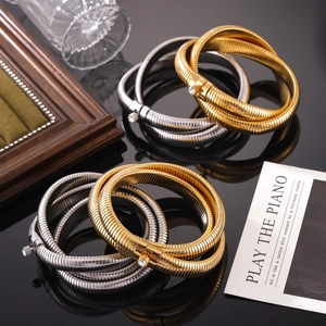 Tubogas Snake Bone Wrap Necklace Bracelet Titanium Steel Zircon Gold Plated Flexible Stretchable Punk Jewelry For Women