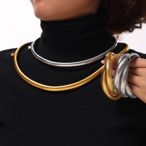 Exaggerated 18K gold plated titanium steel multi-layer snake chain necklace and bangle set