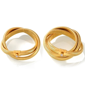 18K gold plated titanium snake bone coil bracelet with sparkling cubic zirconia stone