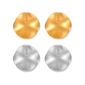 Minimalist round wavy earrings in 18k gold and silver plating with textured finish