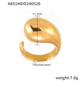 Detail view of 18K gold plated titanium steel teardrop ring with 1.3cm width
