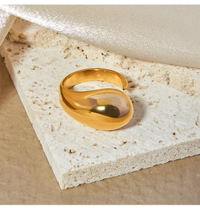 Macro view of gold teardrop ring with mirror polish on premium stone tray