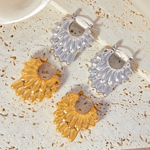 Boucles Oreilles Créoles Pétales Texturés Acier Titane Plaqué Or 18K Plissé Irrégulier Bijoux Bohème Pour Femmes