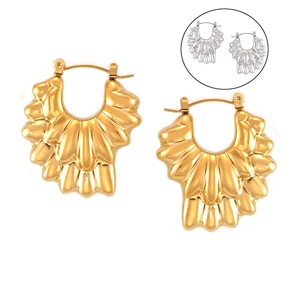 Boucles d'oreilles créoles bohèmes texturées en forme d'éventail or et argent