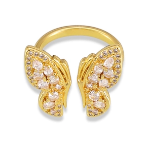 Bague papillon de design italien dorée avec pavé de cristaux étincelants de luxe