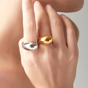Minimalist teardrop titanium steel rings in gold and silver finish for women