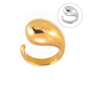 Minimalist 18K gold and silver teardrop open rings made of high-polished stainless steel