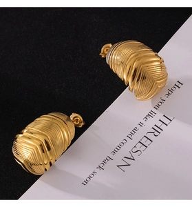 Vue détaillée de boucles d'oreilles plume plaquées or 18K avec texture en relief