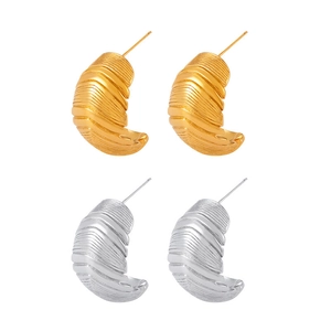 Boucles d'oreilles créoles vintage en C texture plume plaqué or 18 carats et argent
