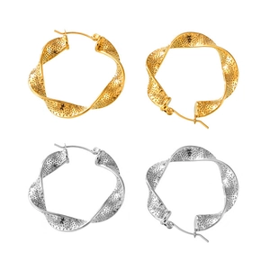 U-shaped twisted titanium steel hoop earrings with hollow texture in gold and silver