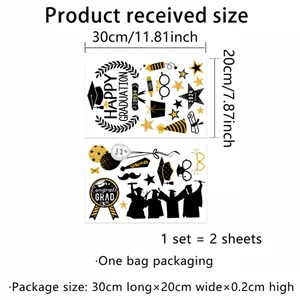 2-sheet 2024 graduation static window stickers set with gold and black designs