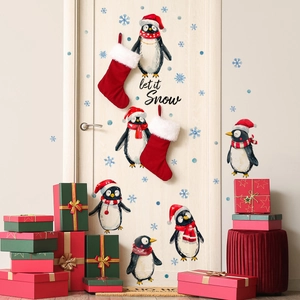 Christmas penguin wall stickers with snowflakes and let it snow lettering for home decor