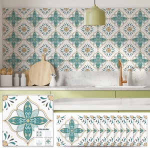 French Vintage Floral Geometric Tile Stickers Waterproof PVC Peel And Stick Wall Decals For Kitchen Bathroom Home Decor