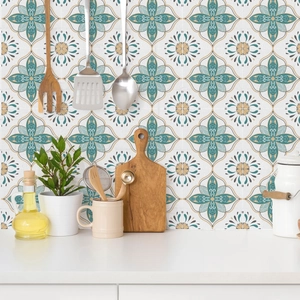 Retro Mediterranean geometric floral tile stickers for kitchen and balcony wall decor