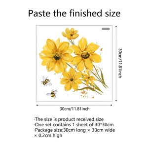 Sticker mural adhésif avec trois tournesols jaunes et abeilles pour salle de bain