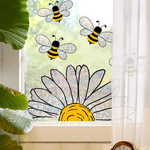 Rainbow suncatcher window stickers with sunflower and honeybee prism designs
