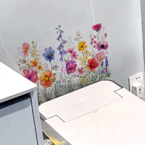 Bluebell floral wall decals for bathroom decor featuring colorful wildflowers and lavender