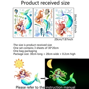 Glow in the dark mermaid ocean wall stickers set featuring sea creatures and jellyfish