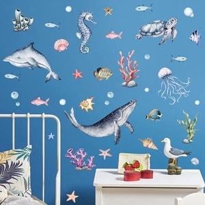 Luminous underwater ocean animal wall decals featuring whales and turtles for kids room