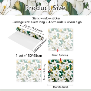 Detail showing dimensions of lily flower static window film measuring 45cm by 150cm