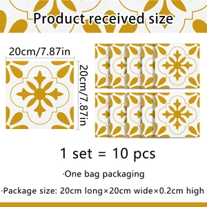 Retro yellow geometric floral tile stickers 20x20cm waterproof PVC set of 10 pieces