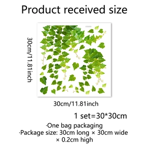 Detailed size specifications for green ivy plant wall stickers with 30x30cm dimensions