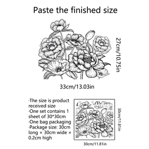 Black and white floral wall sticker with hand-drawn flower designs for bathroom decor