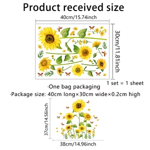 Sunflower and butterfly static glass window clings with product dimensions 40x30cm
