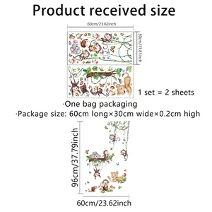 Detailed size chart showing two 30x60cm sheets of jungle animal wall stickers