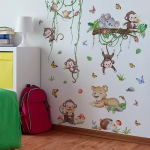 Jungle animal wall stickers with monkeys and koalas for children's room decor