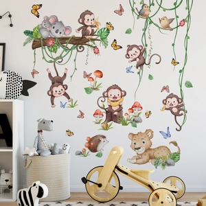 Jungle animals wall stickers with koalas and monkeys for nursery room decoration
