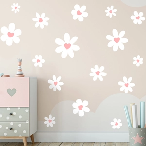 Daisy and heart wall decals for a cozy kid's room or bedroom wall decoration