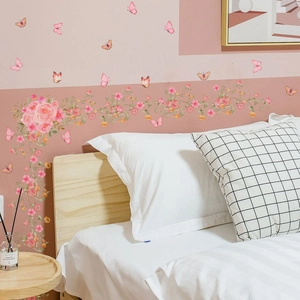 Stickers muraux vignes de roses roses et papillons pour décor de chambre maison