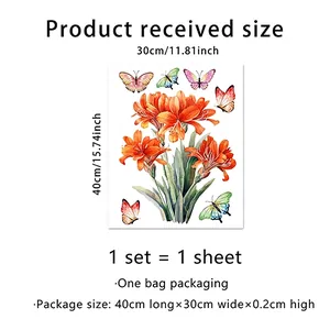 Detailed size chart for floral butterfly static window film measuring 30x40cm sheet
