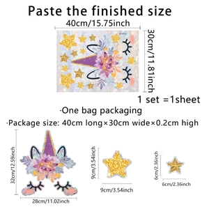 Unicorn and stars rainbow window sticker with dimensions and colorful laser PVC design