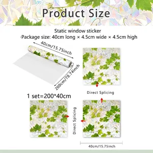 Size chart for green leaf static window sticker showing 200x40cm dimensions and splicing