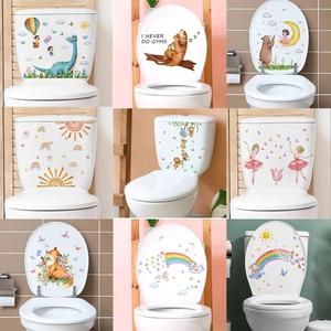 Cartoon Animal Toilet Lid Stickers PVC Waterproof Bathroom Decals Dinosaur Ballet Girl Unicorn For Kids Room Decor