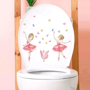 Detail of ballet dancer and pink swan wall decals for kids' bathroom decoration