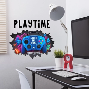 Creative 3D game controller wall sticker with Playtime and Start The Game text