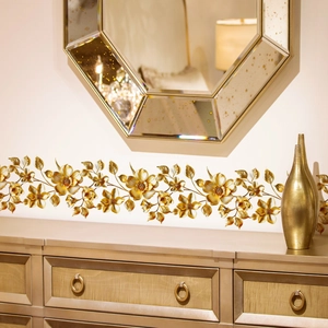 Detailed 3D gold mirror floral vine wall sticker showing elegant embossed texture