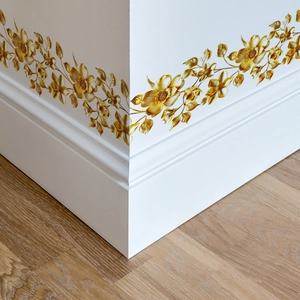 Golden floral vine wall stickers with metallic texture for living room decor
