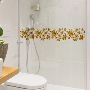 Golden floral vine wall stickers for living room and bathroom glass home decoration