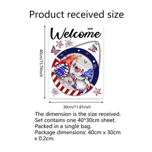 USA Independence Day Welcome door sticker with gnome and butterfly 30x40cm size chart