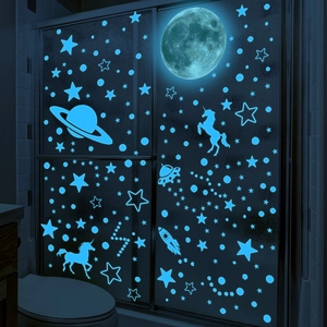 Luminous blue unicorn astronaut wall stickers featuring a realistic moon and stars decor