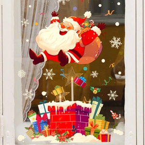 Christmas Santa Claus and snowflake static window clings for holiday glass decoration