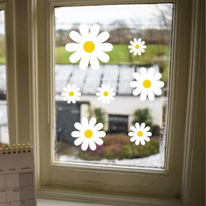 Set of 7 white daisy flower window stickers for home glass decoration and window art