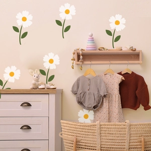 Minimalist white daisy wall stickers for nursery wall decoration with hand-drawn style