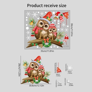 Detailansicht der Weihnachts-Eulen-Wandtattoos mit Layout-Maßen und festlichen Mustern