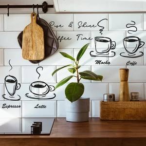 Nordic minimalist coffee cup wall sticker with Espresso and Latte designs for kitchen decor