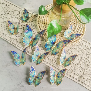 3D mixed blue and green butterfly wall stickers with gold edges for home decoration